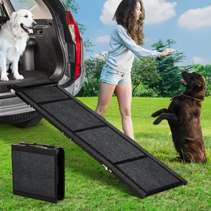 Heavy Duty Folding Dog Ramp for Large Dogs 250 LBS Capacity Non Slip Aluminum Pet Ramp for Cars SUVs Trucks High Bed 63 Inches Long Portable Quad Fold Dog Car Ramp Joint Protection Side Rails Dog Stairs for Senior Dogs