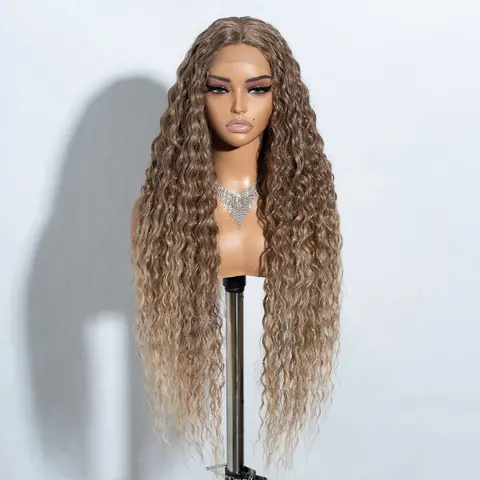 34" Long Deep Curly Wavy Lace Front Synthetic Wig, HD Transparent, Heat Resistant, Pre Plucked Hairline, Baby Hair, for Women, Glueless Frontal Wigs