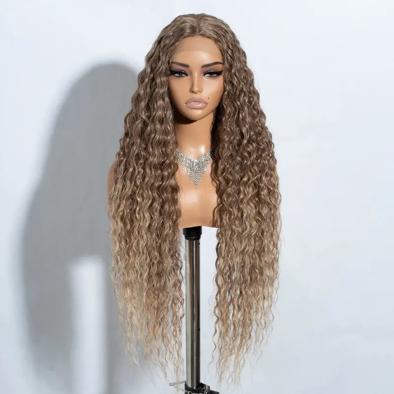 34" Long Deep Curly Wavy Lace Front Synthetic Wig, HD Transparent, Heat Resistant, Pre Plucked Hairline, Baby Hair, for Women, Glueless Frontal Wigs