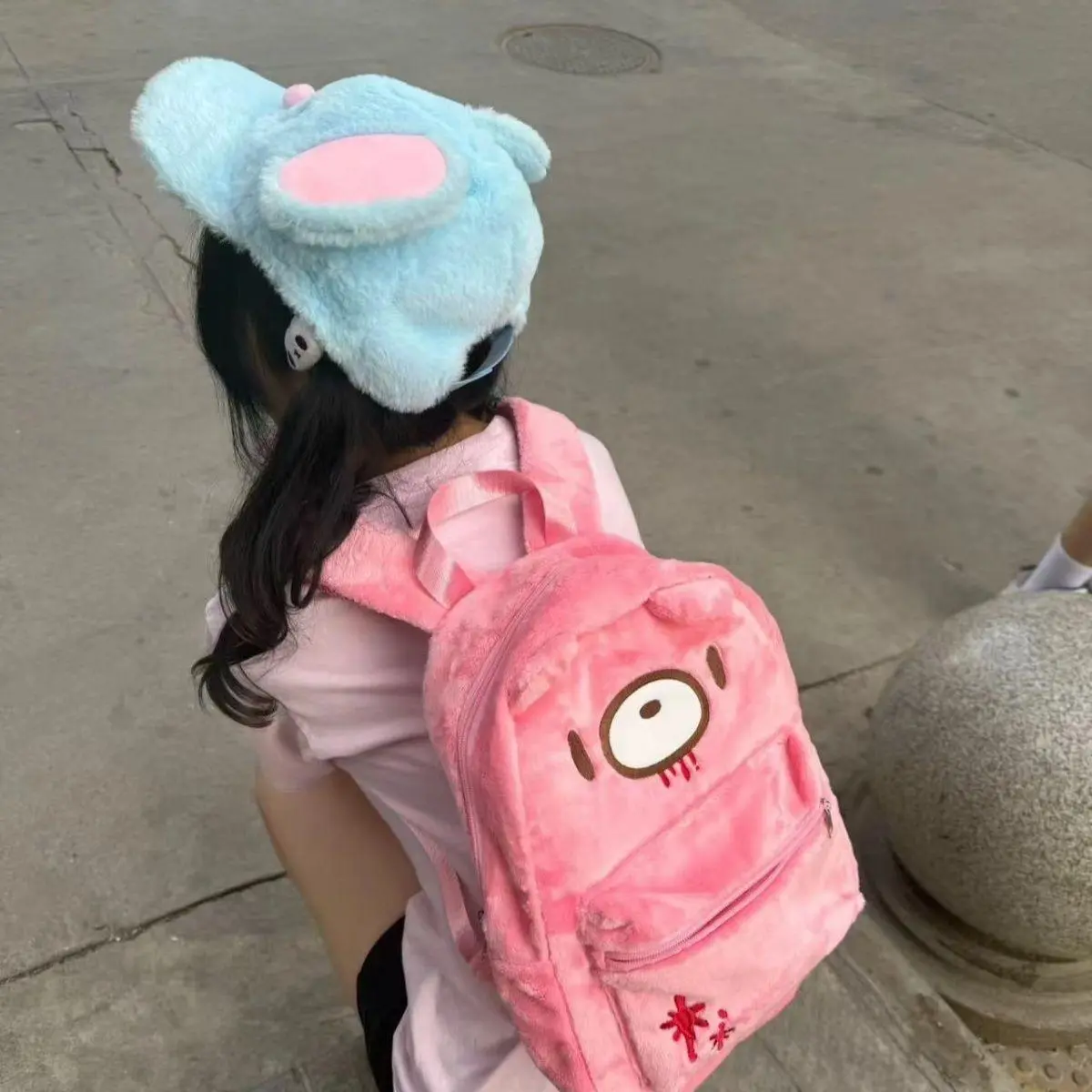 Women's Gloomy Bear No-Wheels Zip Backpack - Japanese Kawaii Cute Style, Large Capacity 13-14 Years Teen Aesthetic School Travel Bag, Safe Materials Laptop Bookbag Daypack