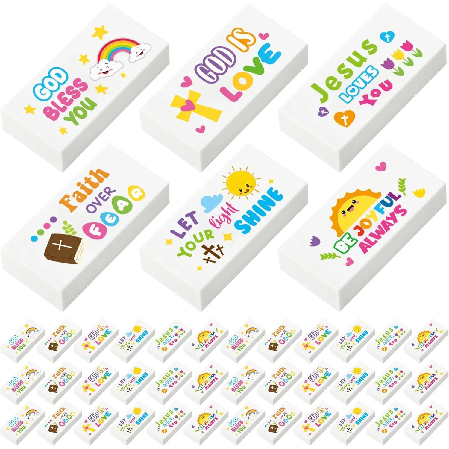 Christian Inspirational Mini Eraser -60Pcs  Religious Pencil Eraser Desk Puzzle Erasers Rubber for Sunday School Prize Student  Birthday  Party Favor Bag Filler Teacher