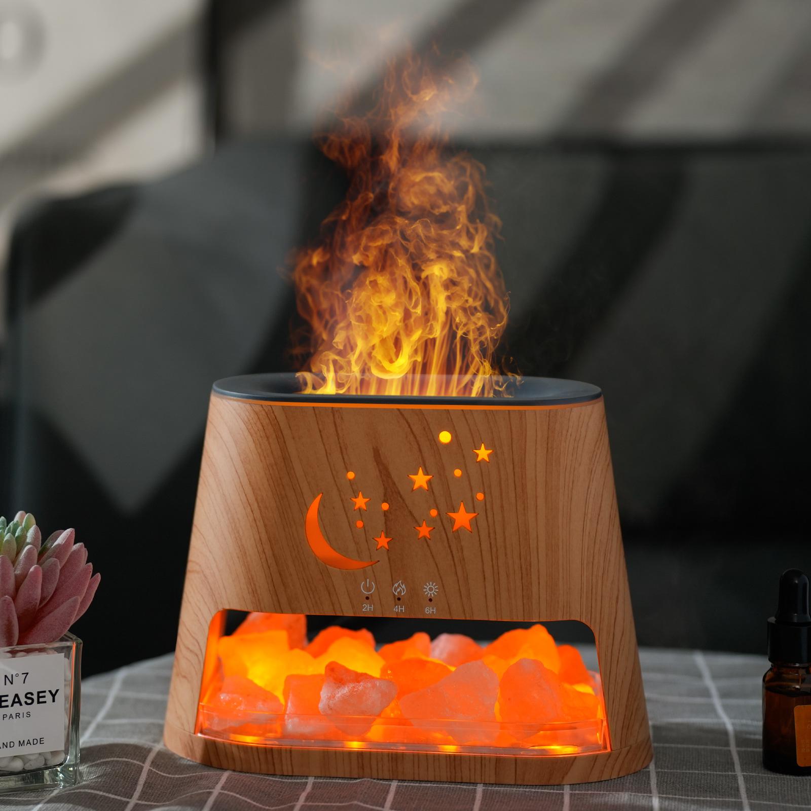 Star Moon Flame Diffuser and Atmosphere Salt Lamp, 8 Color Aromatherapy Diffuser Cool Mist Humidifier with Timer Auto-off Function for Home, Bedroom, Office, Yoga