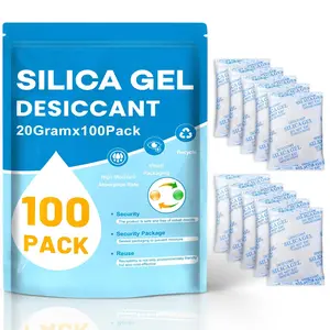 20 Gram 100 Pcs Color-Indicating Silica Gel Packets, Premium Food Grade Desiccant, Transparent Desiccant, Desiccant Packets for Storage, Premium Desiccant Packs for Food, Electronics, Closet