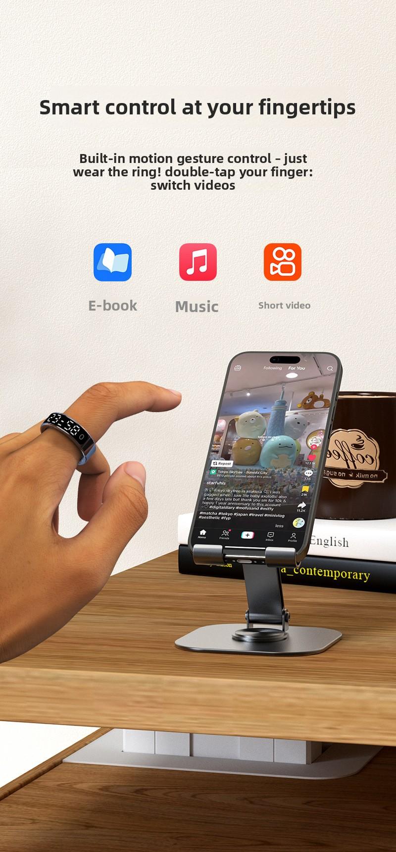 R13 Smart Ring Blood Oxygen Monitor Step Counter Sleep Tracker Bluetooth Fitness Activity Tracker for Health Monitoring Sports Exercise Tracking with Display