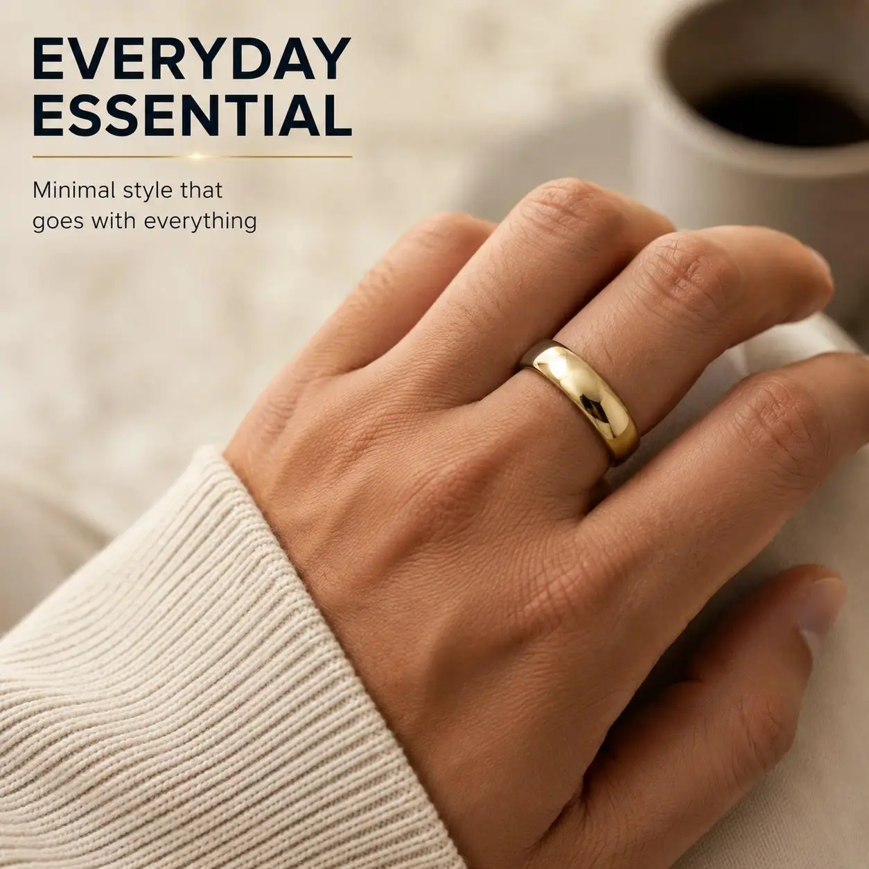 Minimalist Gold Silver Tone Wide Band Ring for Women Men, Comfort Fit Polished Statement Band, Stackable Everyday Jewelry, US Size 5-13, Wedding Band, Promise Ring, Anniversary Gift, Daily Wear