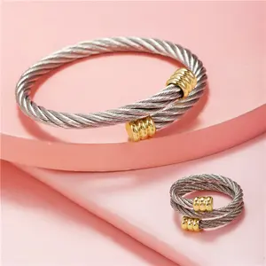 Titanium Steel Bangle & Ring Jewelry Set, Stackable Couple Matching Accessories