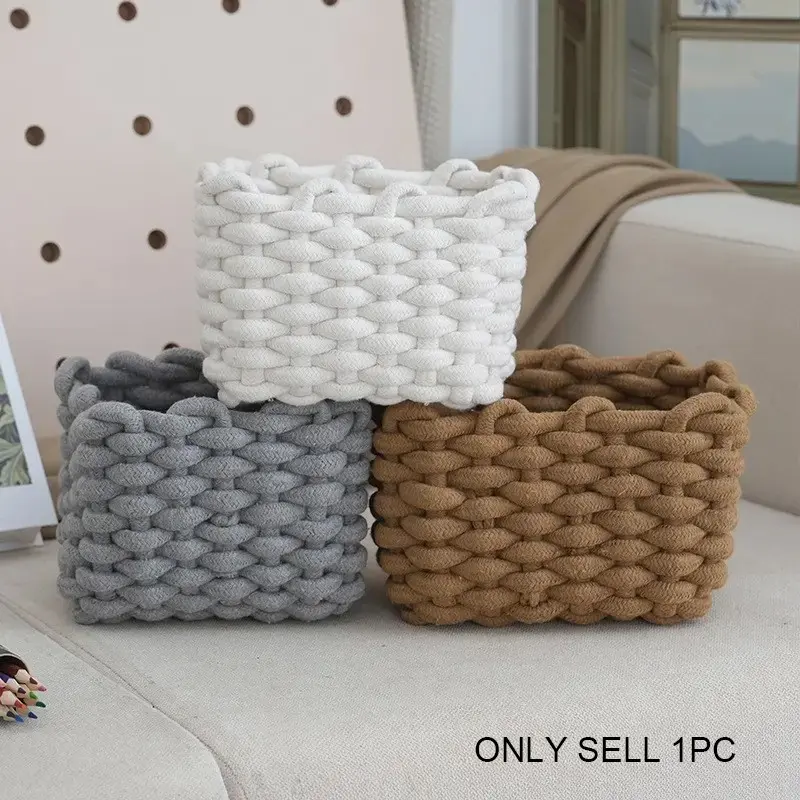 Stackable Woven Storage Basket, Rope Makeup Organizer, Desktop Tray for Snacks & Perfume, Ideal for Bedroom, Living Room, Bathroom