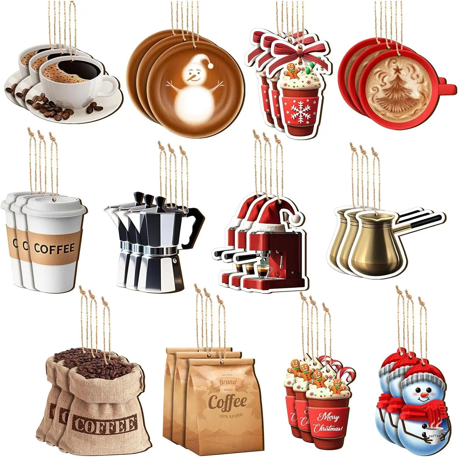 36 Pack Coffee Cup Hot Cocoa Christmas Ornaments Decorations Bulk Coffee Lovers Gifts Ornaments Hot Cocoa Bar Decorations Supplies for Xmas Tree  Window