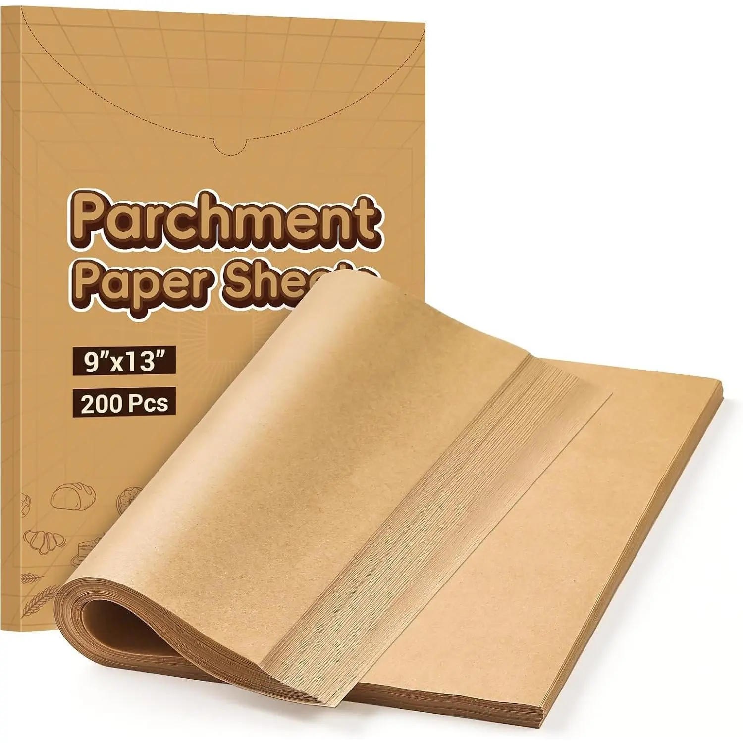 200 count 9x13 Inch Unbleached  Paper Sheets for Baking, Pre-Cut, Non-Stick  Paper for Baking, Cooking, Grilling, Air Fryer, Half Sheet Baking Sheets for Baking Cookies, Cooking, Oven