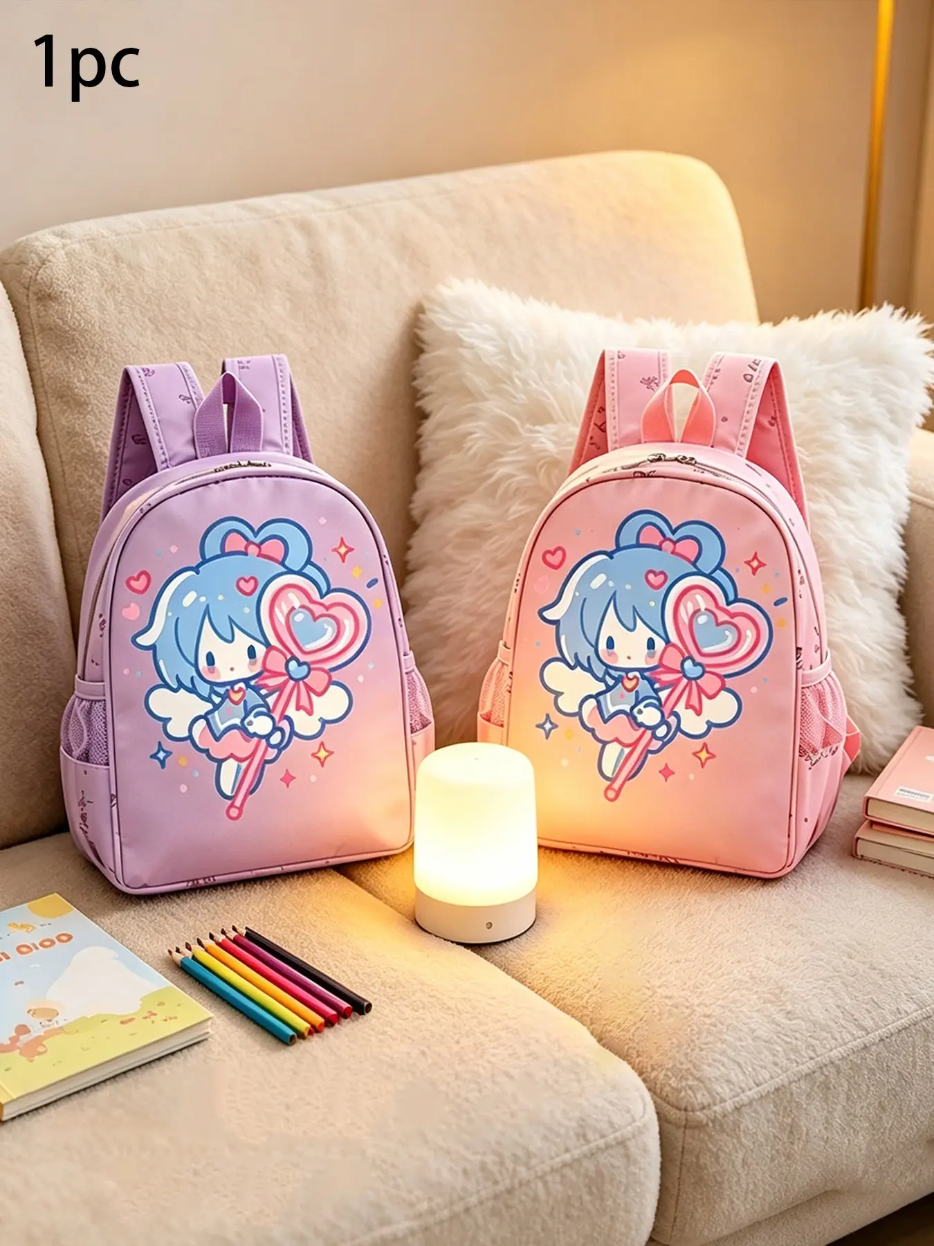 Cute Cartoon Angel Print Backpack, Options, Lightweight Spinal Protection, Large Capacity Waterproof, School Outdoor Picnic Bag