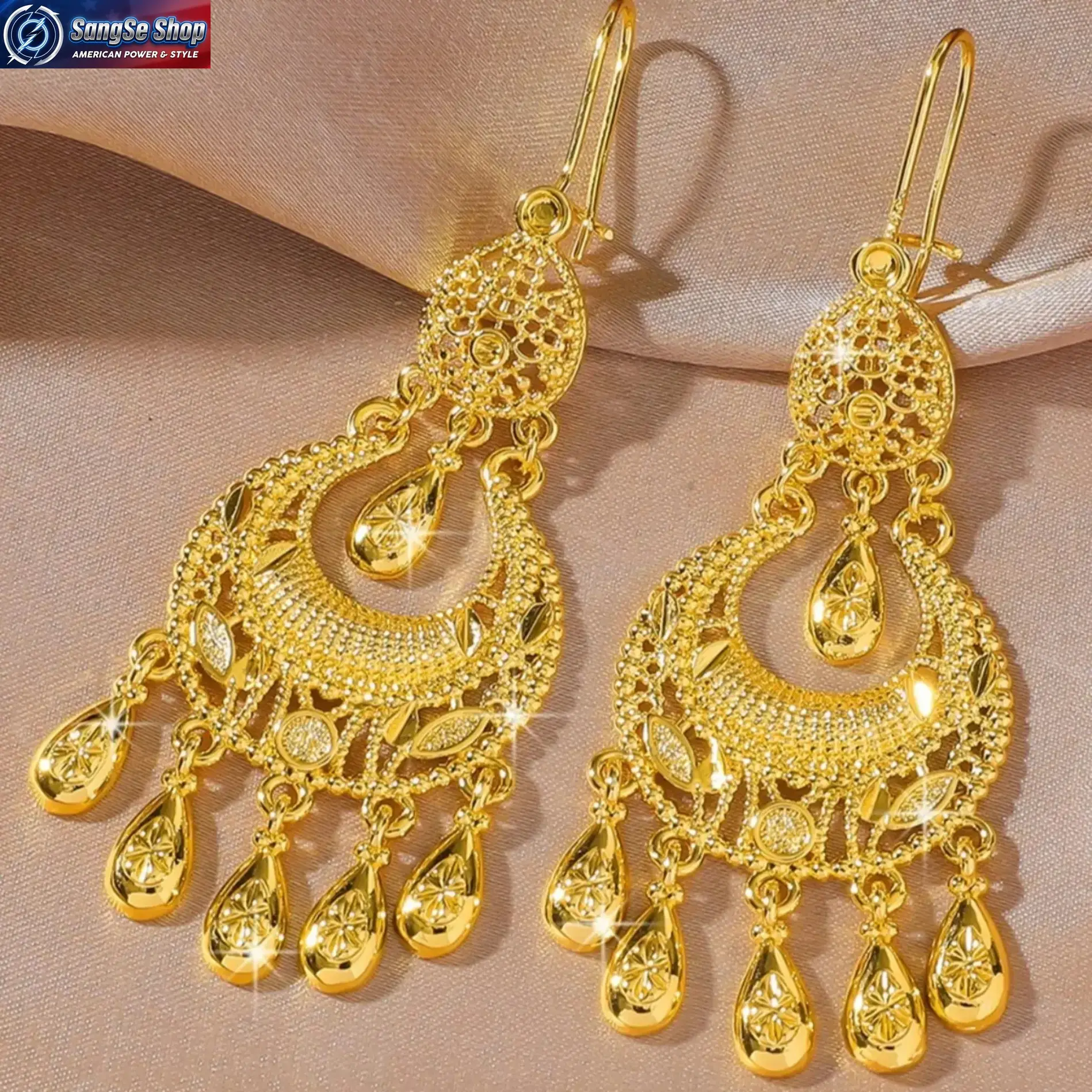 Vintage Chinese Palace Style Gold Water Drop Tassel Earrings for Women, Light Luxury Retro Dangle Drop Ear Jewelry, Elegant Long Statement Earrings, Traditional-Inspired Fashion Accessories for Daily Wear, Party, Banquet, Wedding & Romantic Gift for Her