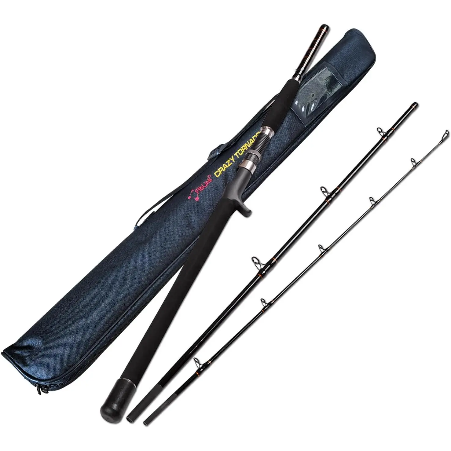 Portable Saltwater Offshore Heavy 3- Travel Graphite Baitcasting Fishing Poles Casting Boat Jigging Trolling Conventional Rods with Rod Case Bag (6'/7'/8')