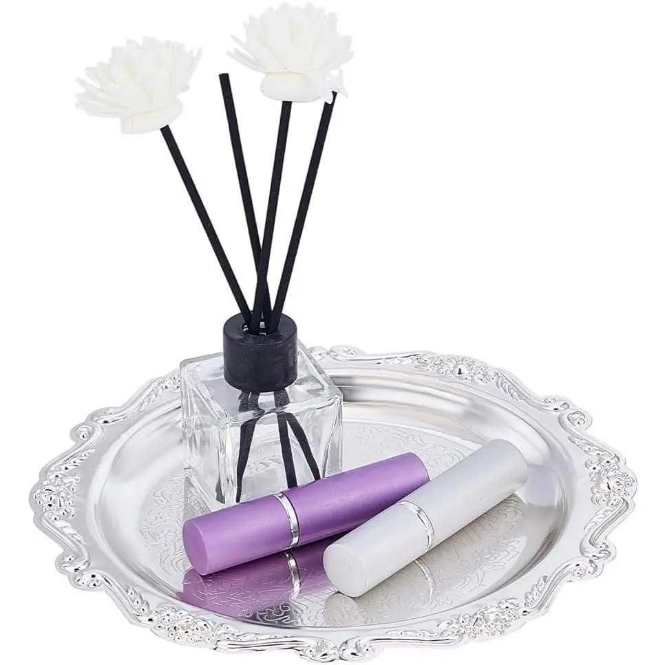 7.8"  Tray Jewellery Display Round Platter  Style | Decorative Serving Tray, Candle Tray Dispenser, Wedding Party  Kitchen Centerpiece, Perfume Organizer