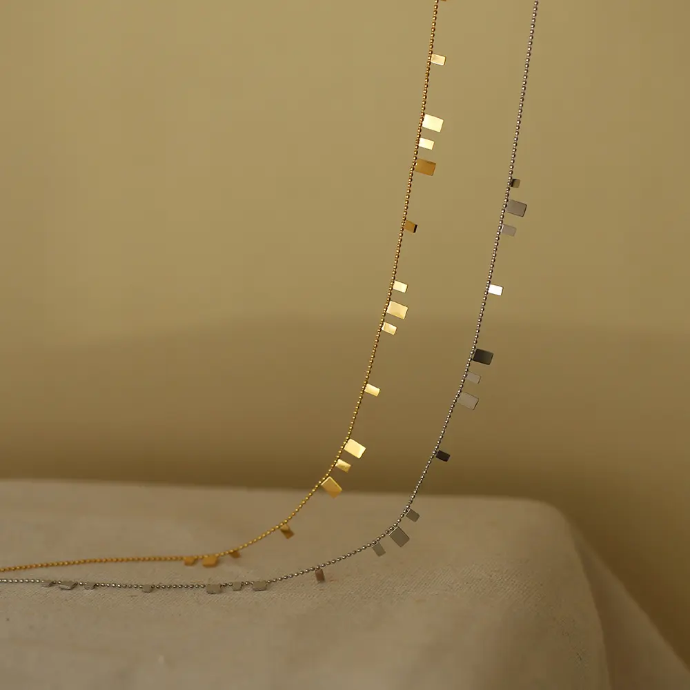 Fashion Tassel Sequin Bead Chain Necklace Women Gold Color  Stainless Steel Jewelry Waterproof