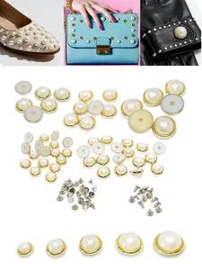 Plastic Mushroom Flat Back Rivets Round Dome Gold-edged Studs with Nails Silvery Nailhead Screw Back Spike Studs for DIY Leather Clothing Craft Belts Hand Bags Shoes Accessories