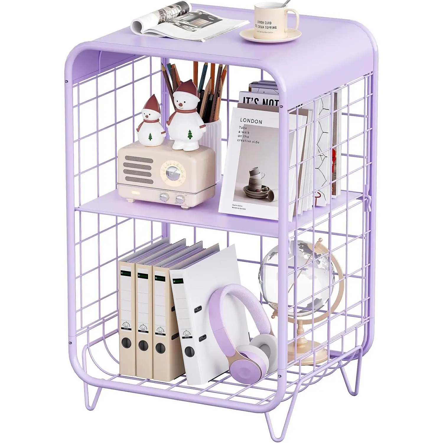 Cute Kids Nightstand,Metal Side Table,3 Tier End Table with Storage,Vintage Bedside Table,Girls Bedroom Furniture,Coffee Table for Living Room,Bedroom,Dorm,Purple