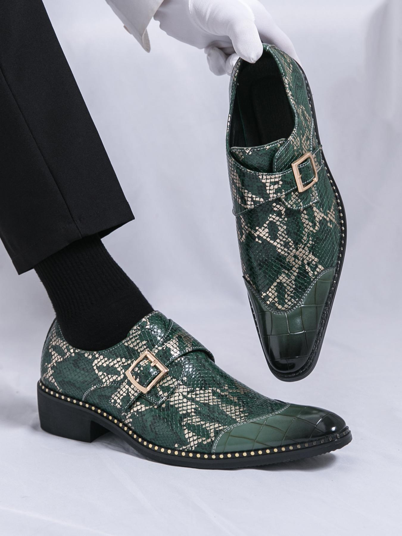 Men's Fashionable Snake Skin Print Design Dress Shoes, Business Casual Shoes, Casual Comfortable Pointed Toe Slip on Shoes for Daily Wear, Lightweight Breathable Shoes for Men, Boy