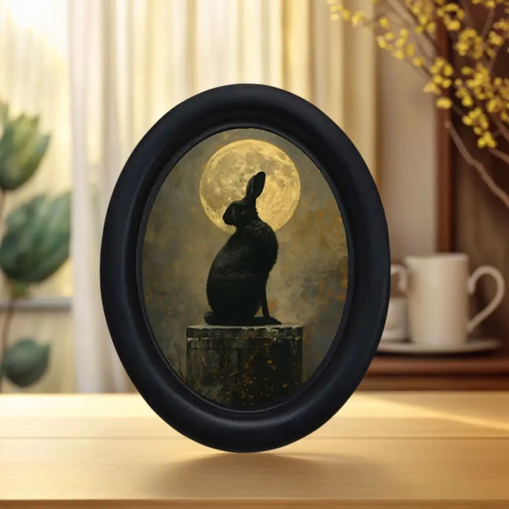Vintage Oval Frame with Full Moon Rabbit Design, Perfect for Christmas and Thanksgiving Home Office Wall Decor, Ideal Room Decoration, Vintage Picture Frames, Vintage Photo Frame