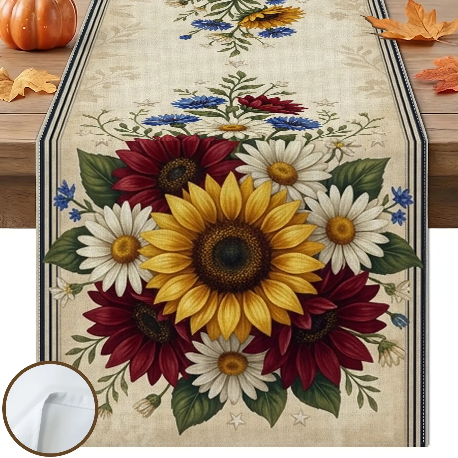 1pc Sunflower Daisy Floral Table Runner, Rustic Style, Decorative Border and Colorful Floral Pattern, for Dining Table Kitchen Decor Home Decor Labor Day Decor