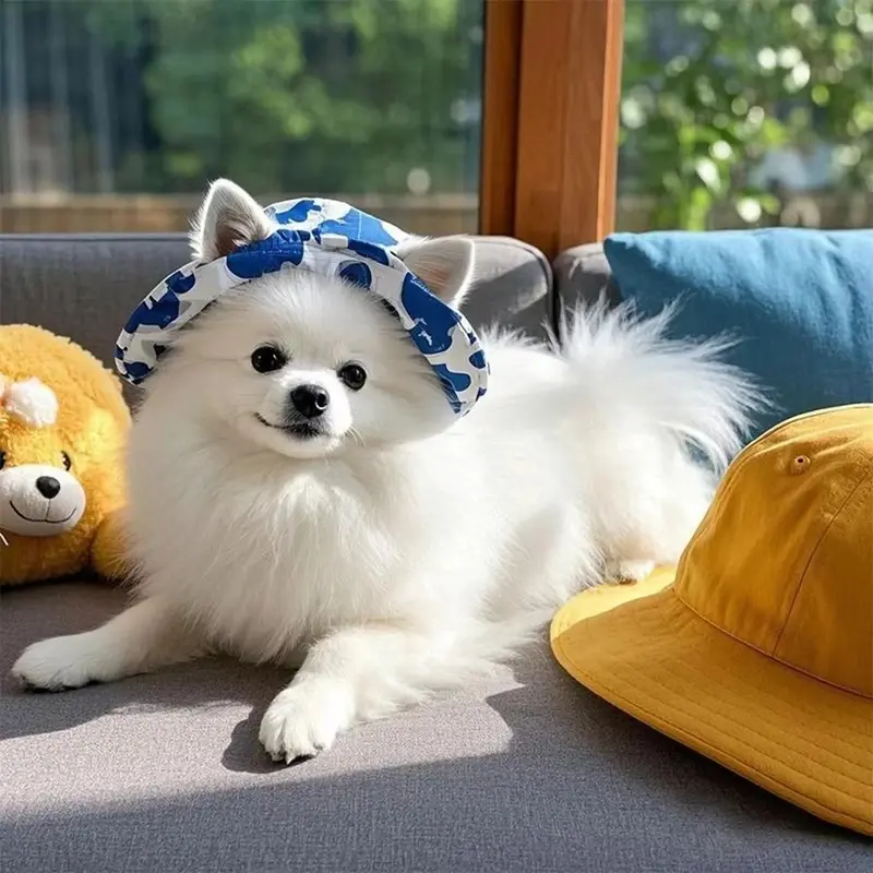 Adjustable Dog Hat Cute Print Cap for Puppies and Small Breeds, Pet Sun Protection Hat for Walking Outdoor Activities