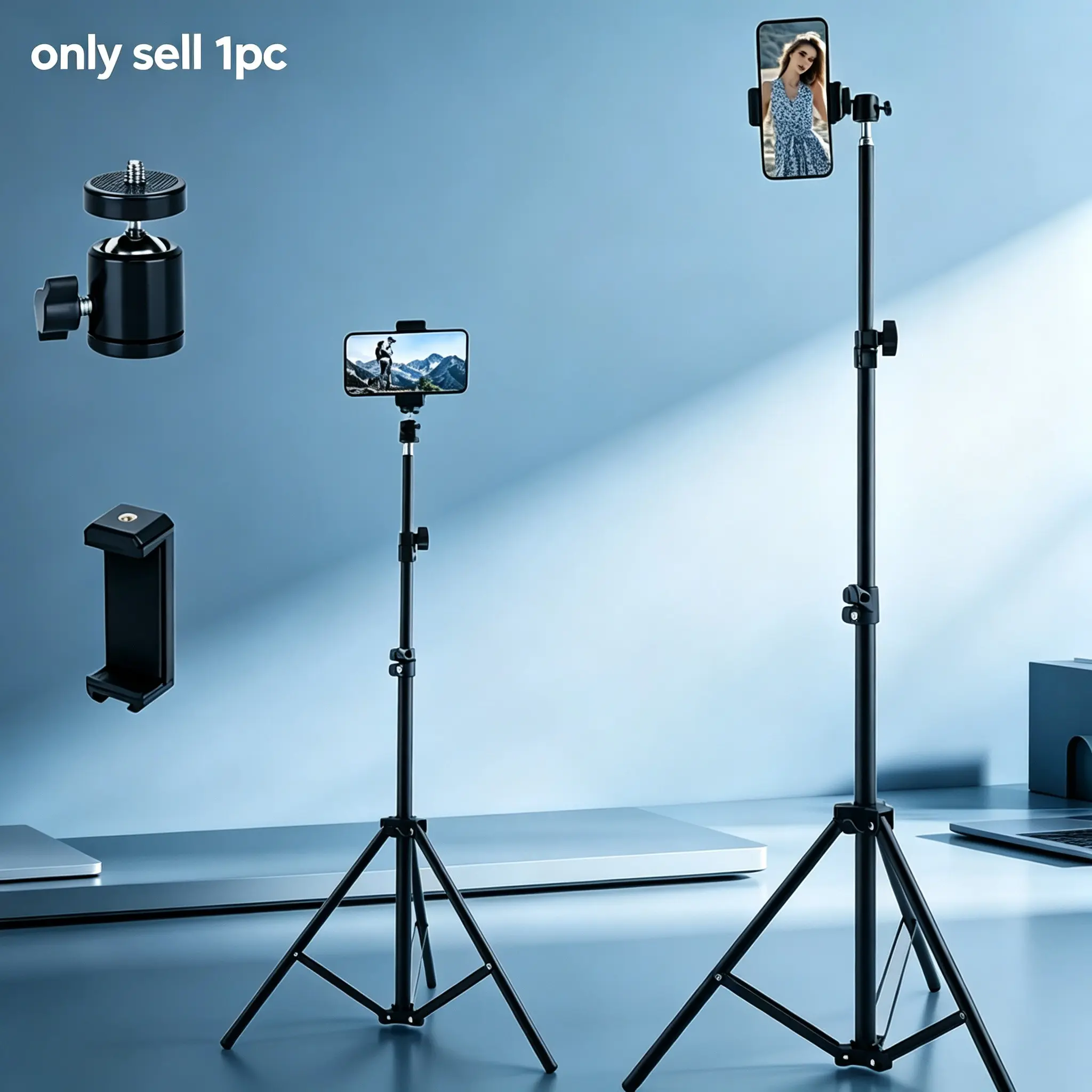 Professional 160cm Tripod Set, Phone Tripod Stand, Convenient Tripod, Aluminum Alloy, Quick Release Lock, 360° Ball Head, Phone Holder, Stable for Outdoor Photography