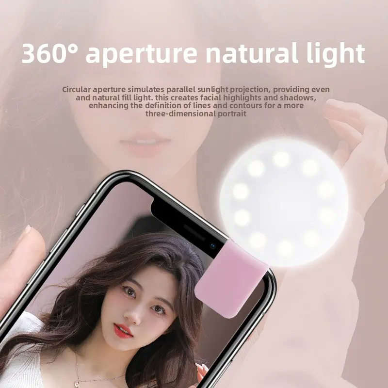 Portable Small Q Rechargeable Clip On LED Fill Light SF02 Phone Selfie Ring Light For Live Stream Makeup Video Photography Dimmable Beauty Flash Lamp For Smartphone