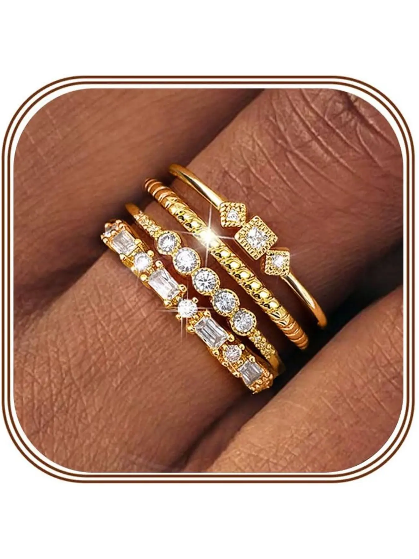 14K Gold Plated Stackable Rings for Women Non Tarnish Dainty Cubic Zirconia Bridal Engagement Ring Wedding Bands Elegant Ring Set Minimalist Trendy Statement Anniversary Promise Thumb Stacking Rings Size 6-10