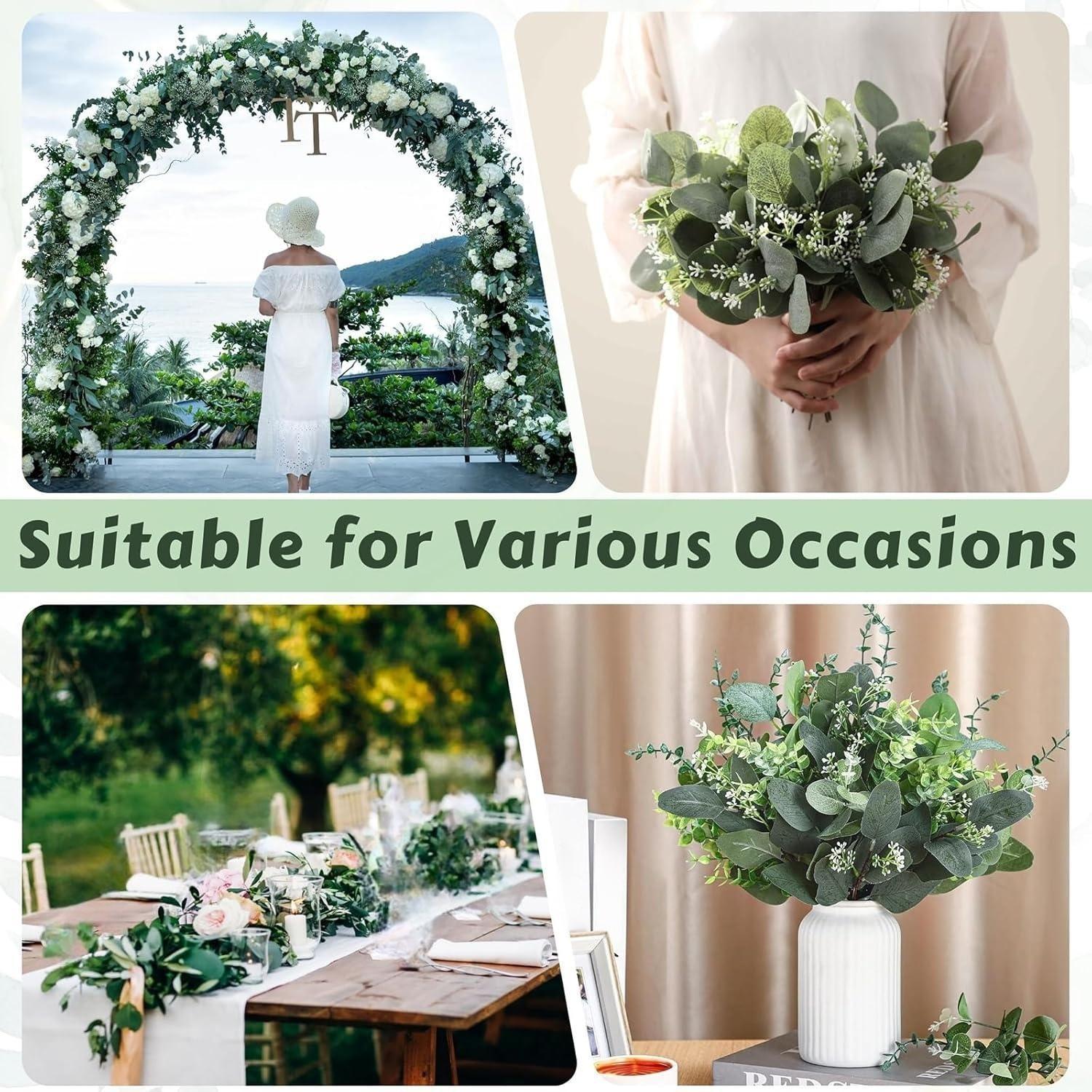Artificial Eucalyptus Leaves, Faux Eucalyptus Set, Decorative Plants for DIY Wedding Bouquets & Home Decor, Evergreen Faux Plants, Artificial Faux Greenery