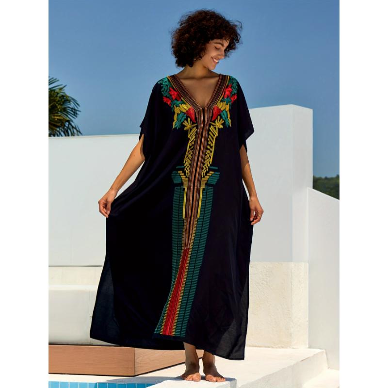 Moroccan Kaftan Dresses For Women Plus Size Caftans Loungewear Embroidered Beach Kaftan Cover Up Mumu House Dress Casual Sleeve