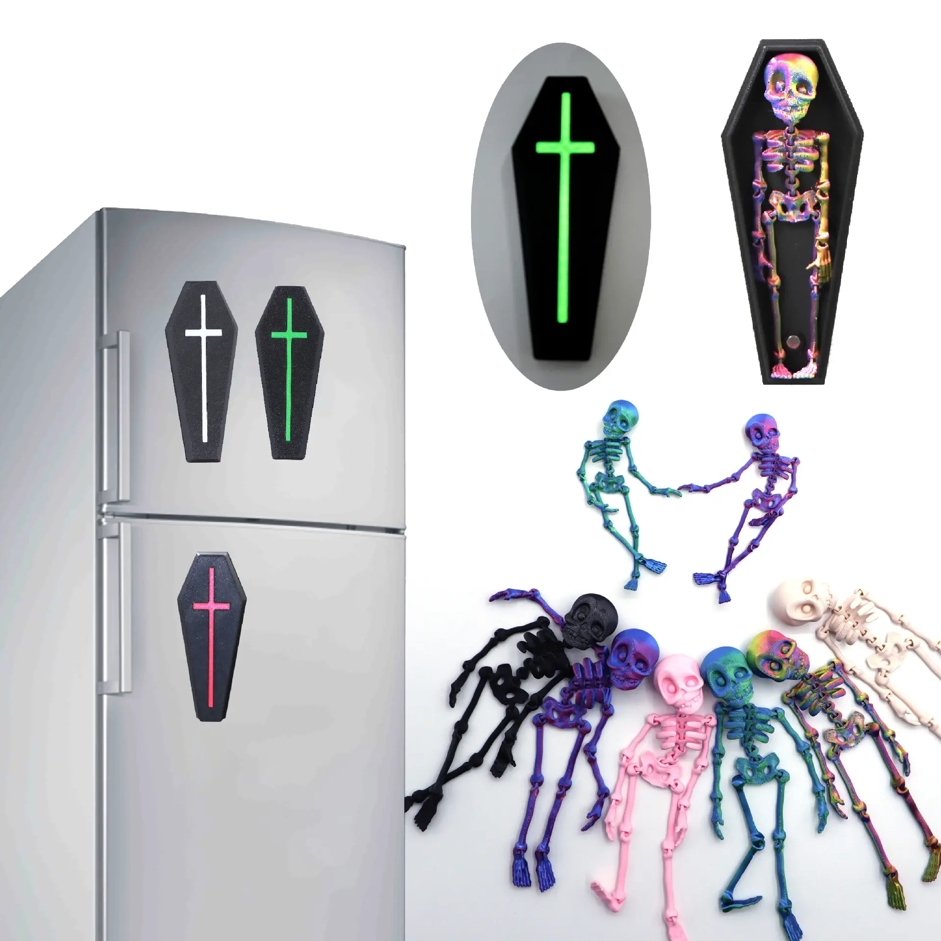 Magnetic Skeleton Action Figure, 3D Printed Art Toy, Movable Deformable Figurine, Halloween Decor & Gift, Articulated Skeleton Toy