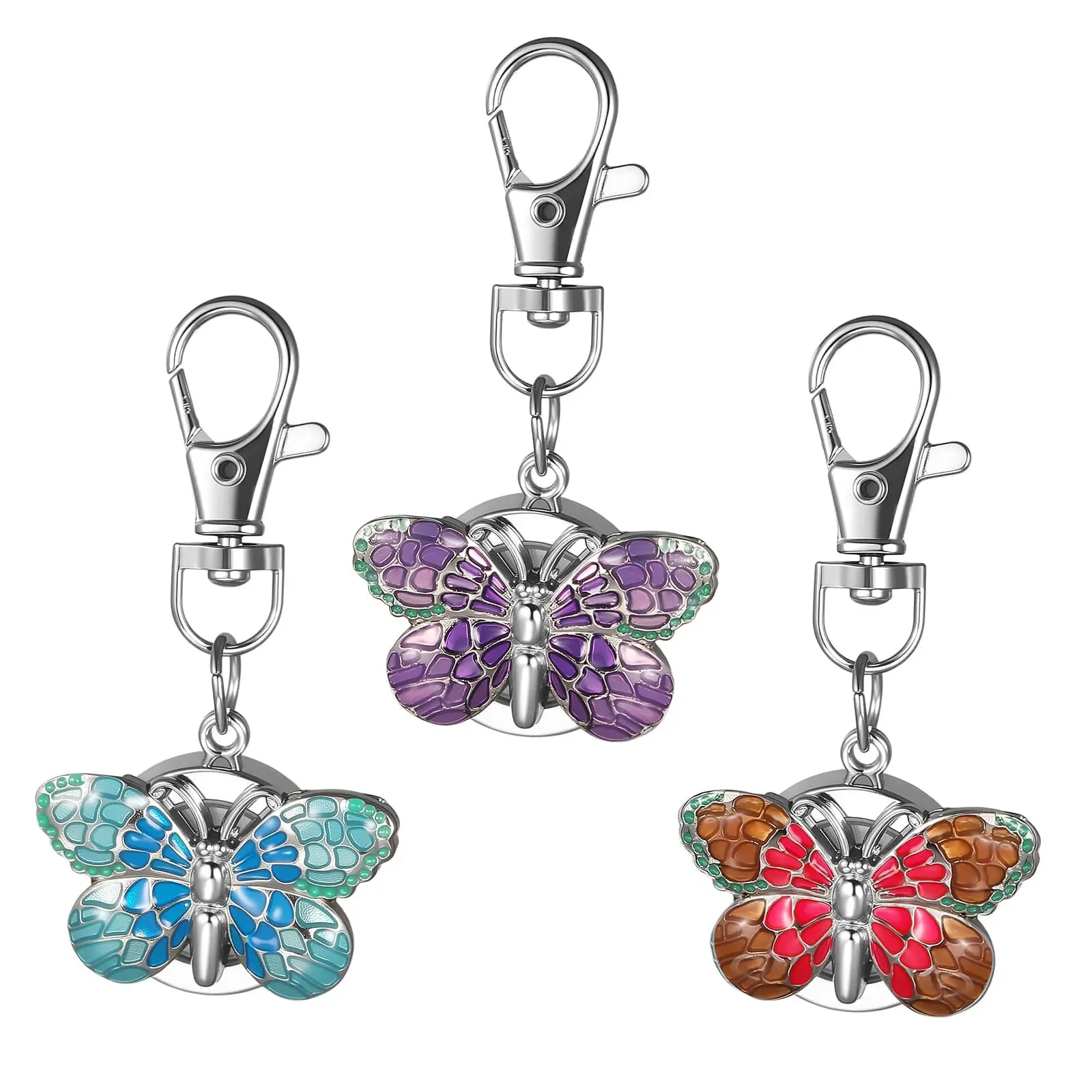 Men's & Women's Retro Butterfly Carabiner Keychain Fob Watch - 0.035 kg/1.25 oz, Ideal for Teachers, Nurses, Uniform Wearers, Unisex, 3.9Cm, 3.15 Inches (8 Cm), Iron, 1 Watch