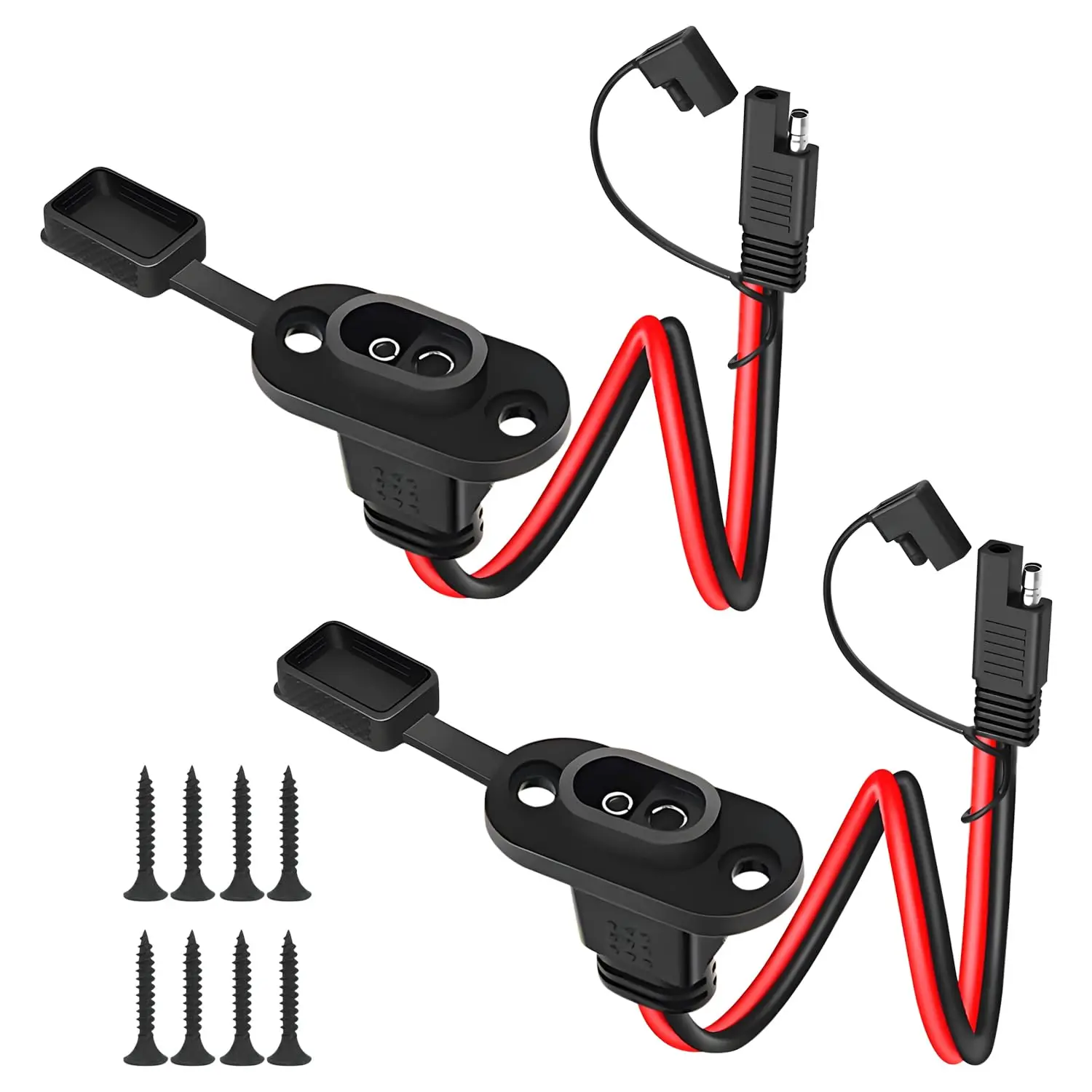2 Pack SAE Quick Connector Harness, 1FT 10AWG SAE Adapter Male Plug to Female Socket ,  SAE Cord for Solar Panel Generator Charger (Square)