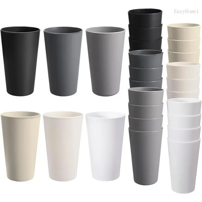 24-Pack Durable Plastic Cup Set - 20 Oz BPA-Free Reusable Stackable Drinkware, 6-Dark and Multicolor, Dishwasher-Refrigerator-Microwave Safe for Kitchen & Outdoor Use