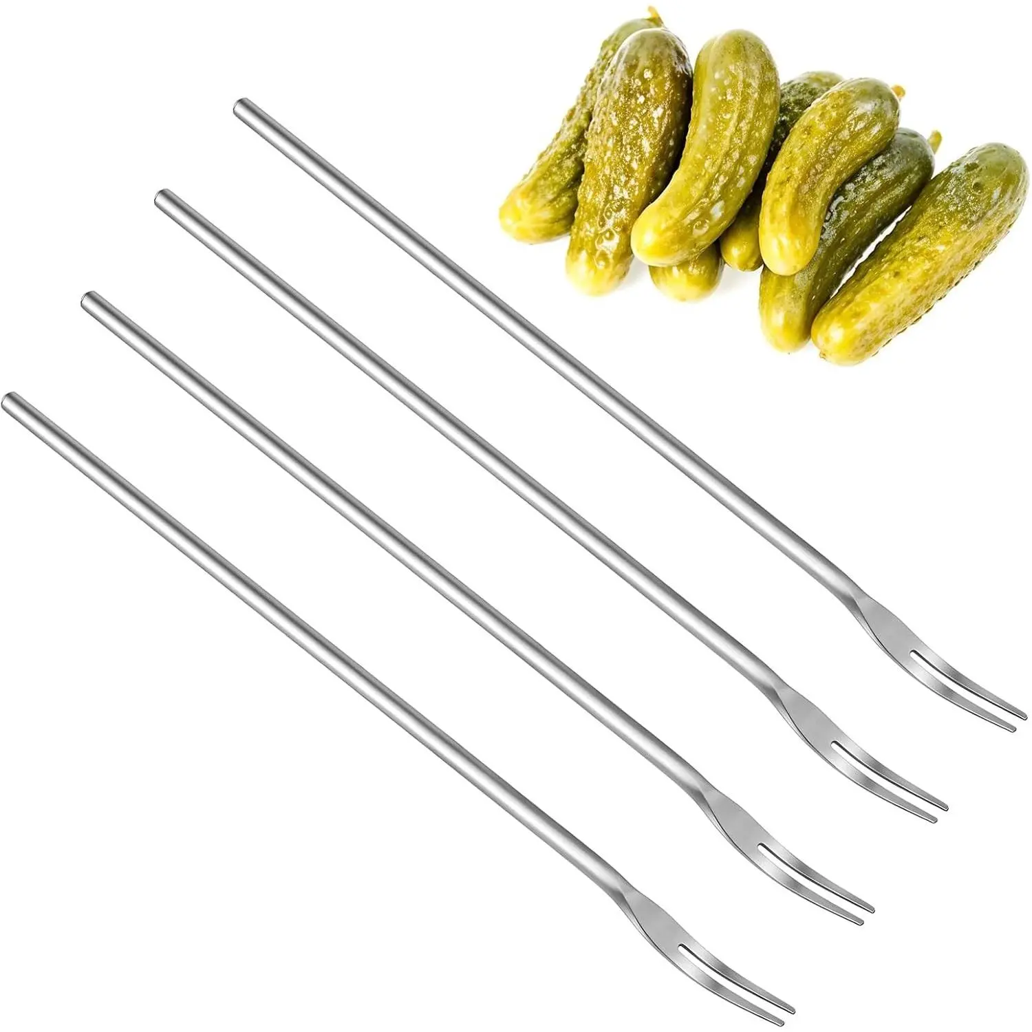 4Pcs 8.66 Inch Long Handle Stainless Steel Pickle Forks, Pickle Grabber Tool for Jars, Olive Cocktail Fork for Olives Cocktails Desserts Fruits