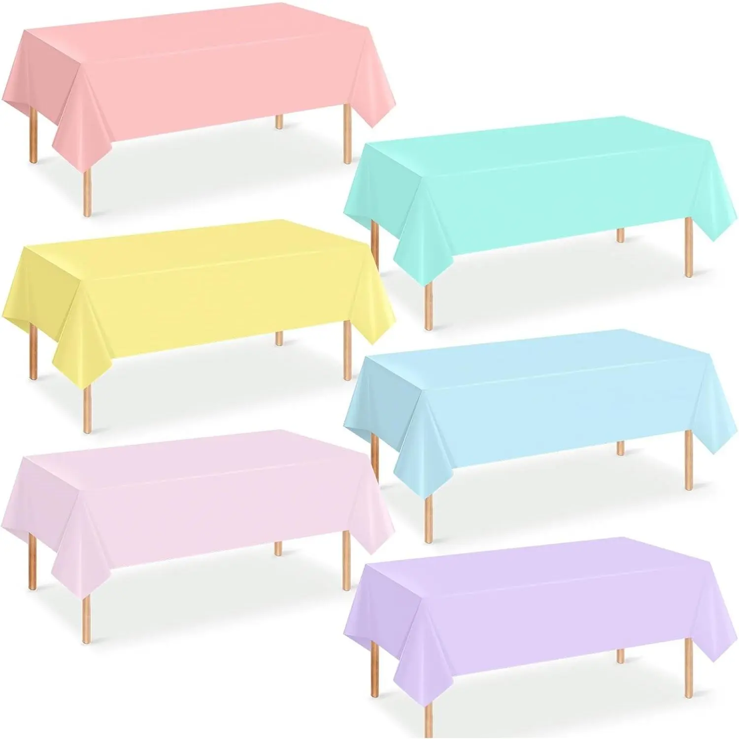 6Pcs Pastel Rainbow Plastic Tablecloths Disposable Rectangle Table Covers for Baby Shower, Bridal, Wedding, Easter, Birthday and Ice Cream Party Decoration, 54 x 108 InchGift