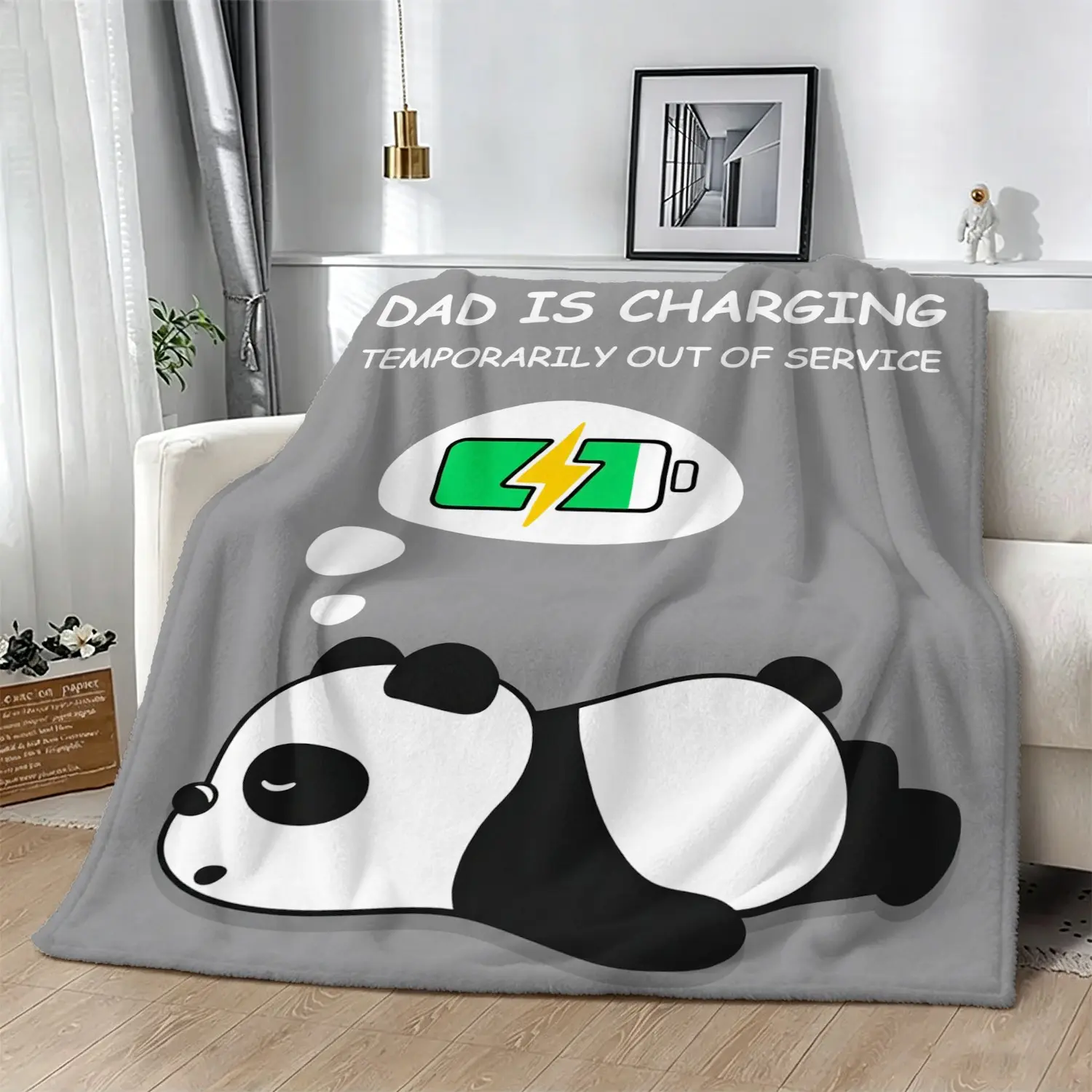 Funny Quote Napping Panda Solid Light Gray Throw Blanket, Plush Sofa Throw & Premium Gift Blanket for Panda Dad Garage Decor, Reading Nook, Father’s Day Party, Gift for Panda Pet Owners