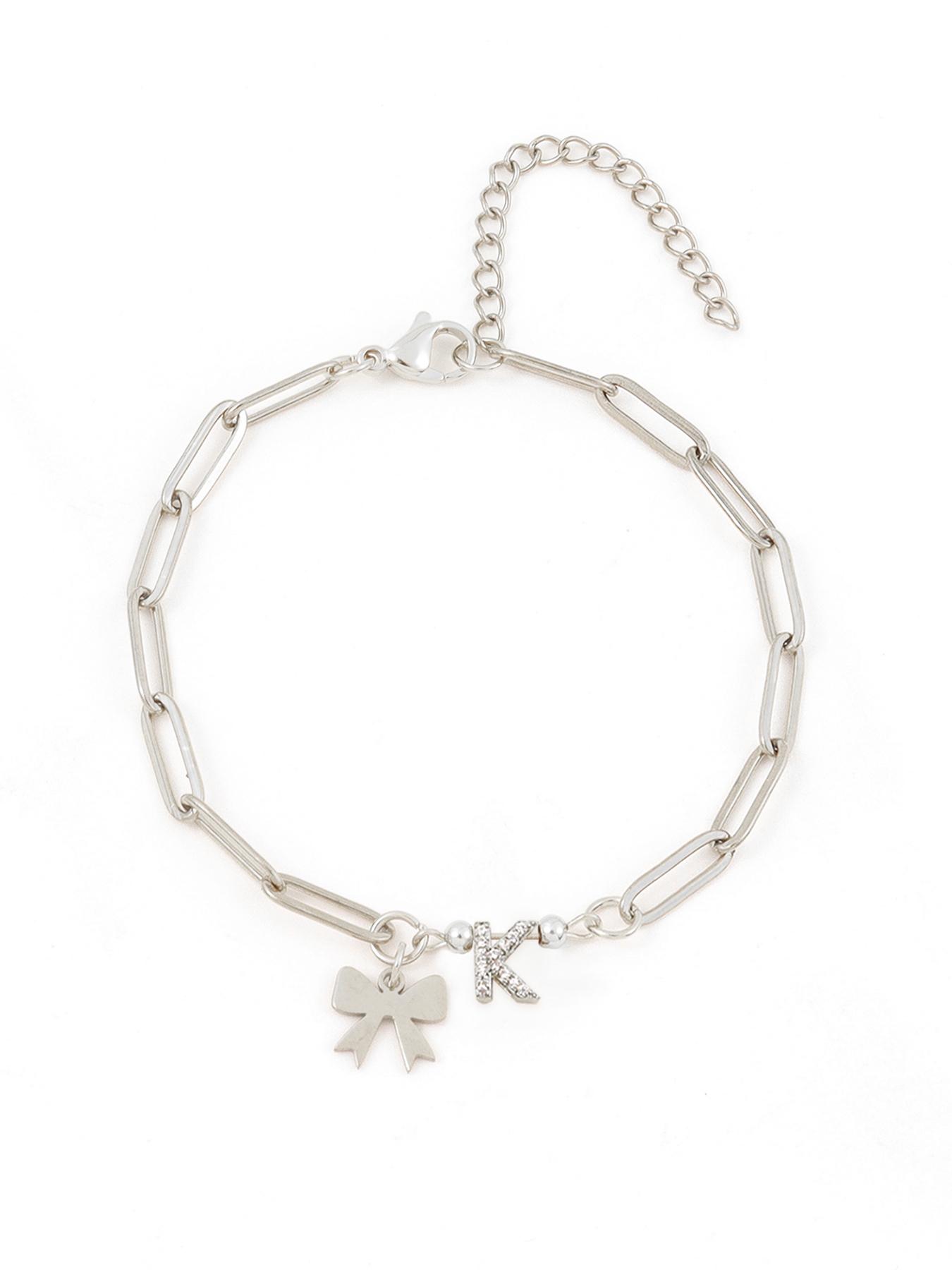 Bowknot Design Initial Bracelet, Rhinestone Decorated Link Bracelet for Women & Girls, Fashion Jewelry for Party, Daily Decor, Trendy All-match Jewelry for Gift, Personalized Jewelry