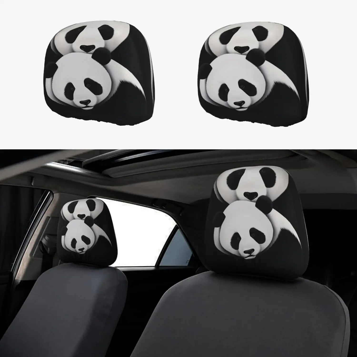 Car Headrest Cover Cute Animal Panda Bear Car Seat Headrest Cover Protector 2 Pcs Breathable Headrest Coverings  Women Men Headrest Cushion Case Universal  Truck SUV Auto