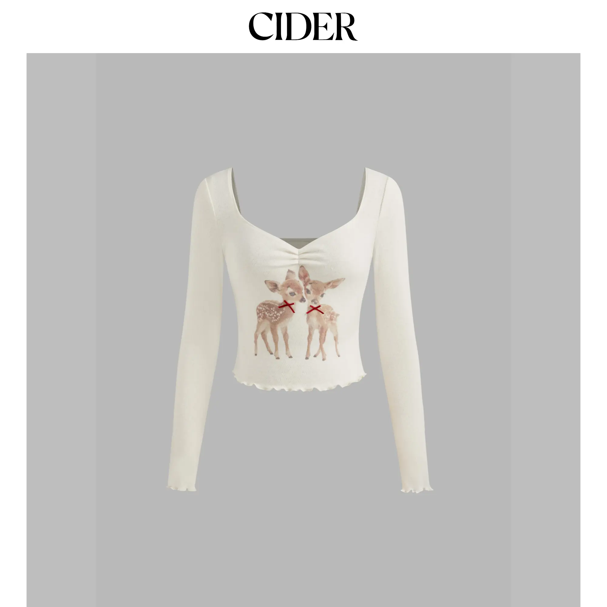 Cider [size 2-10] Sweetheart Bowknot Deer Knotted Long Sleeve Top SummerFinds