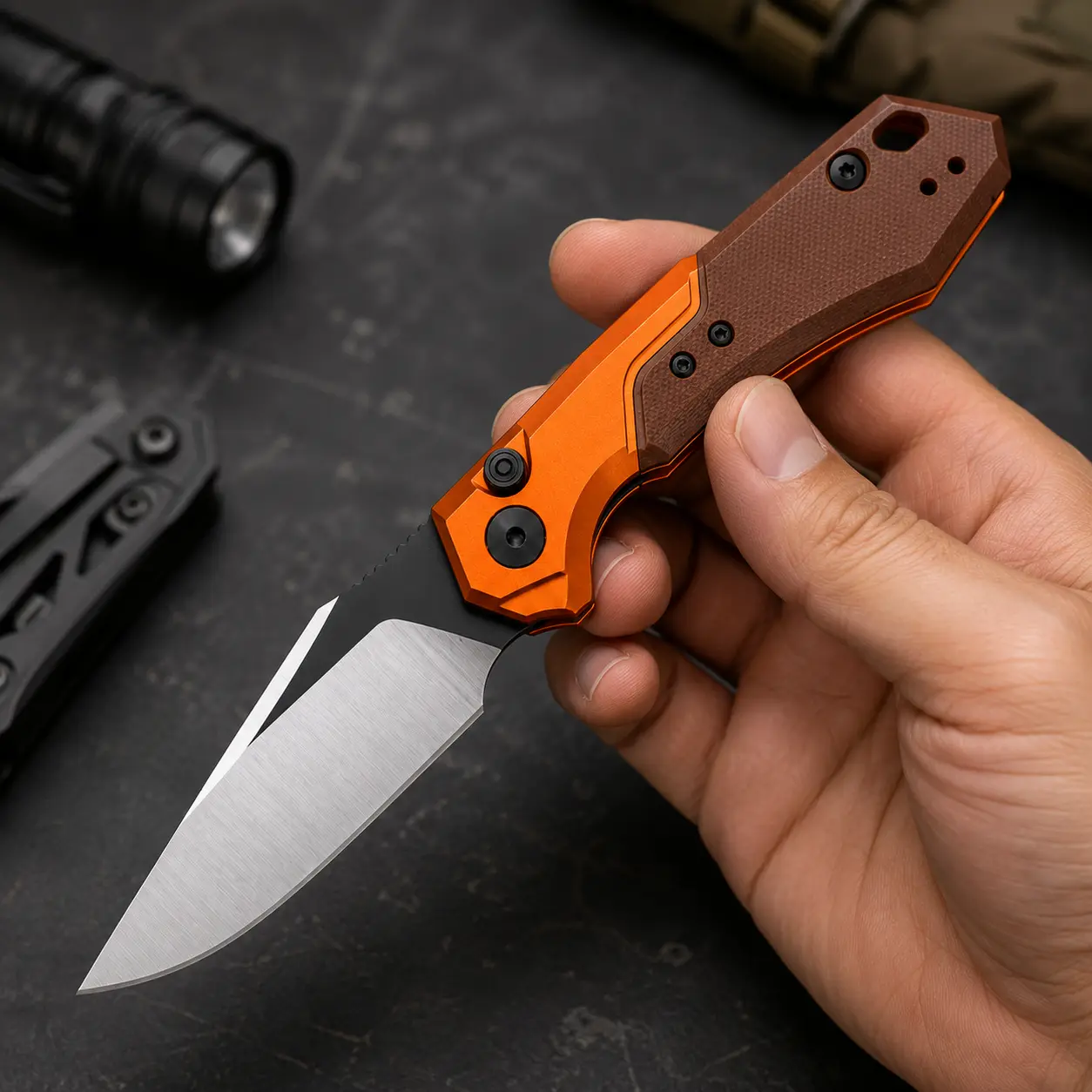 Stylish KS 7851 Compact Pocket Knife with CPM-154 Steel 3.3" Blade, Aluminum-G-10 Handle, Smooth Flipper, Button Lock, Pocket Clip, Camping EDC Tool