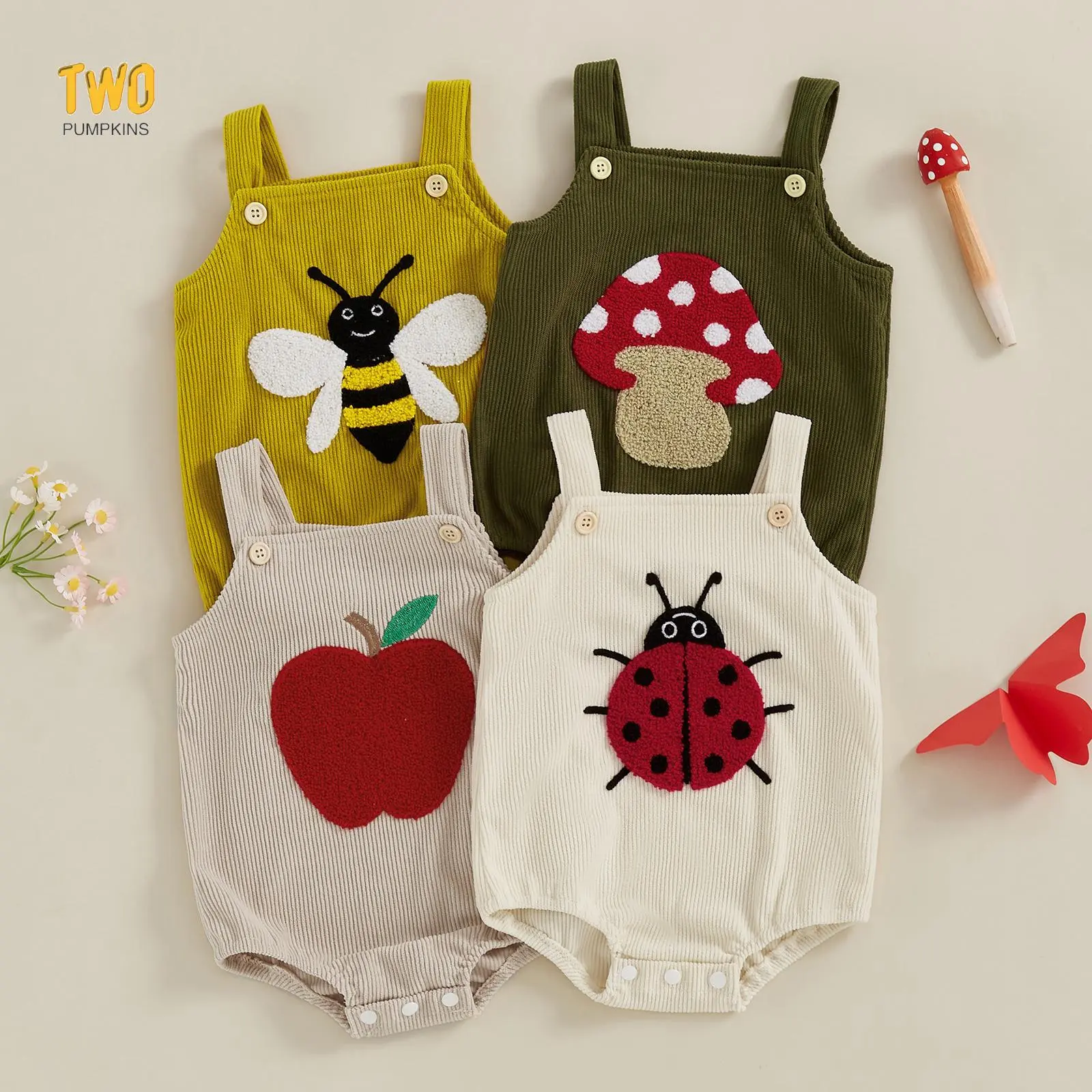 Newborn Baby Boy Girl Clothes Embroidered Corduroy Overall Bubble Romper Sleeveless  Suspender Jumpsuit