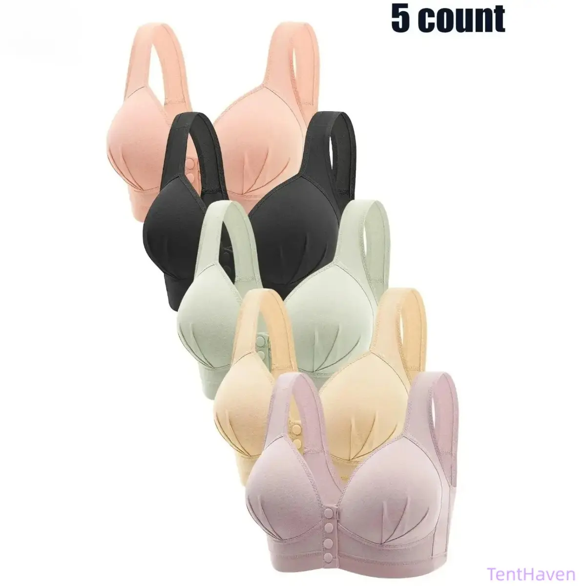 Women’s 5‑Pack Seamless Wireless Bralette, Padded Push‑Up Bra, Solid Color Soft Support Everyday Underwear, Breathable Comfy Basic Bra For All‑Season Wear