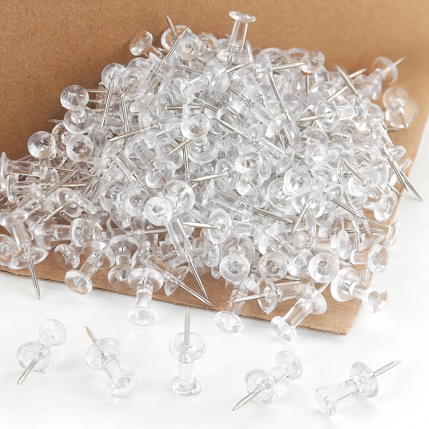 Push Pins 500-Pack, Large Bulk Clear Thumb Tacks Steel Point and Clear Plastic  for Bulletin Board, Cork Board, Office