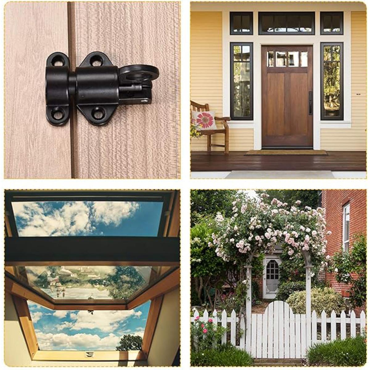 2 Packs Self-Closing Latches，Black Spring Door Lock，Resilient Bolt Latch Aluminum Alloy Safety Automatic Spring Barrel Slide Door Lock with Screws,Used for Gate,Window and Cabinet etc