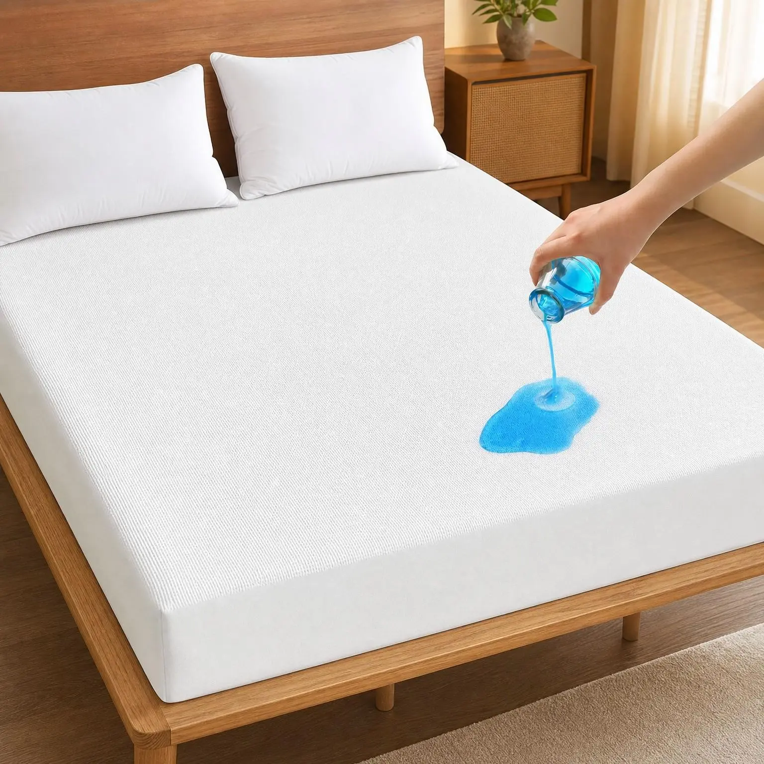 Queen Size Waterproof Mattress Protector, Absorbent Fitted Sheet