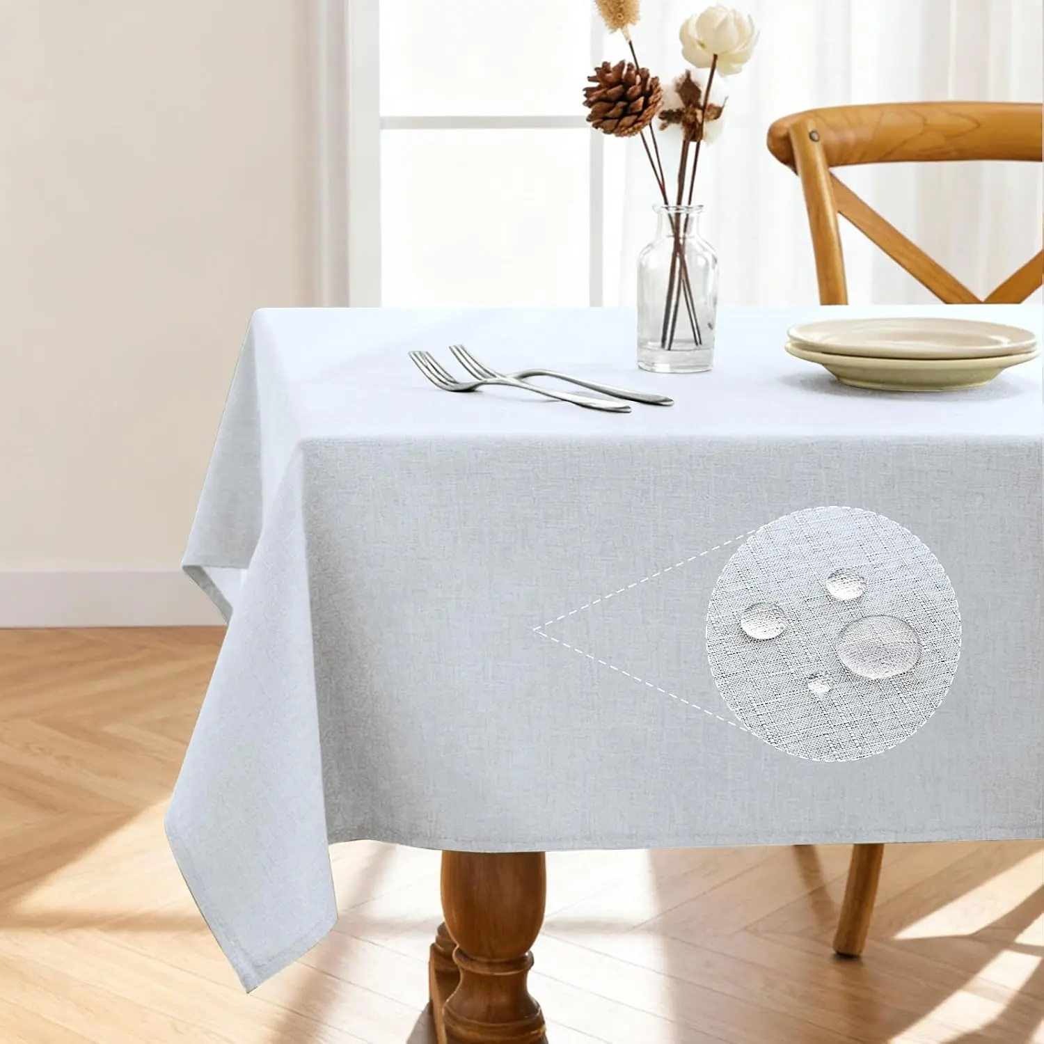 Rectangle Linen Tablecloth  & Stain Resistant, Wrinkle-Free Table Cloth Adds Elegance and Protection, Ideal for Dining, Party, Wedding and Outdoor, 52 x 70 Inch, White