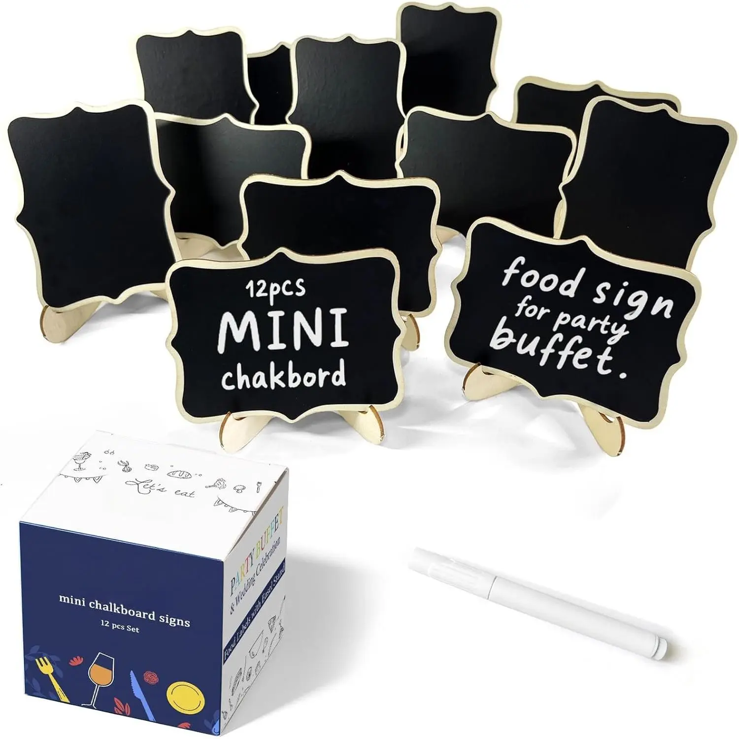 12 count Mini Chalkboard Signs with Stand, Labels for Party Buffet,  Tag/Name Card for Wedding Table, Name Tag Drink Labels Taco/Candy Bar/Bake   Sign, Catering Supplies Buffet Display