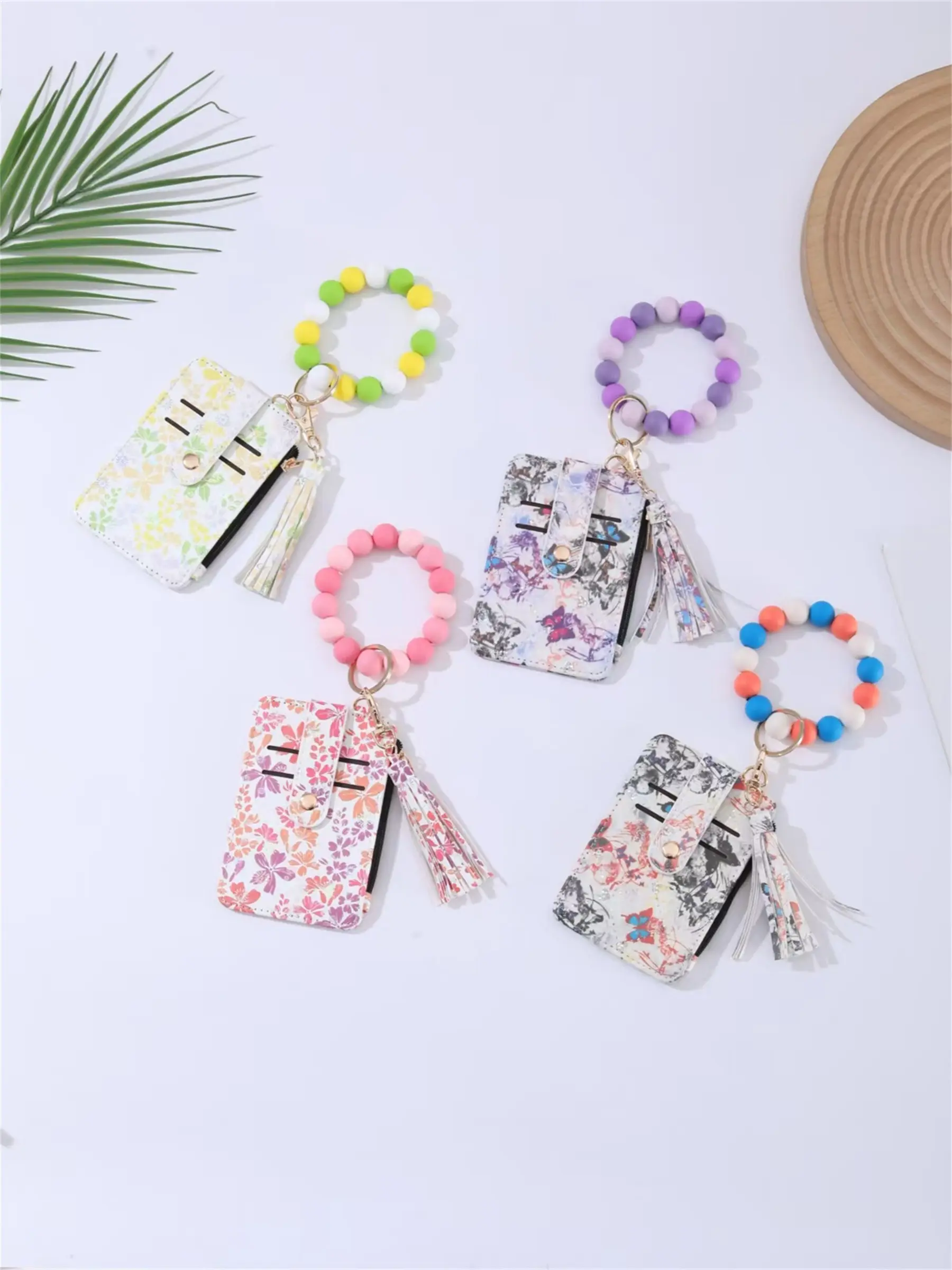 Butterfly Print Card Wallet, Silicone Keychain Combo, Casual Card Holder, Lightweight Transparent Anti-Theft Design, Cash/card Storage, Travel Essential