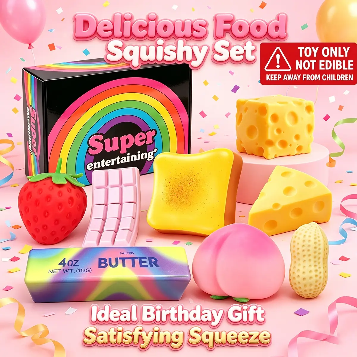 8pcs-Soft Stretch Food-Shaped Stress Squishies, Simulated Snack Hand Pinch Fidget Toys, Cute Fake Fruit & Bakery Squeeze Toys for Office Desktop Anxiety Relief, Tension Release, and Kids Sensory Play-random color
