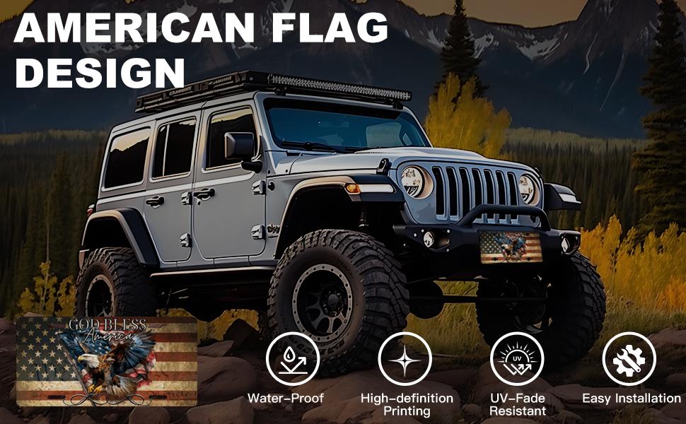 God Bless America license plate 6x12.American flag  bald eagle.Patriotic front plate for car truck SUV.Durable aluminum USA auto accessory with 4 holes.